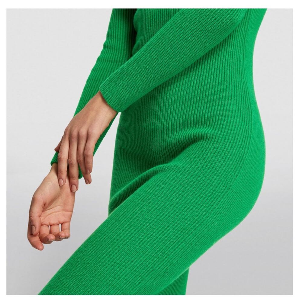 arch4 Cashmere Coco Midi Dress in Emerald Green XS stretch ribbed bodycon - Picture 3 of 16